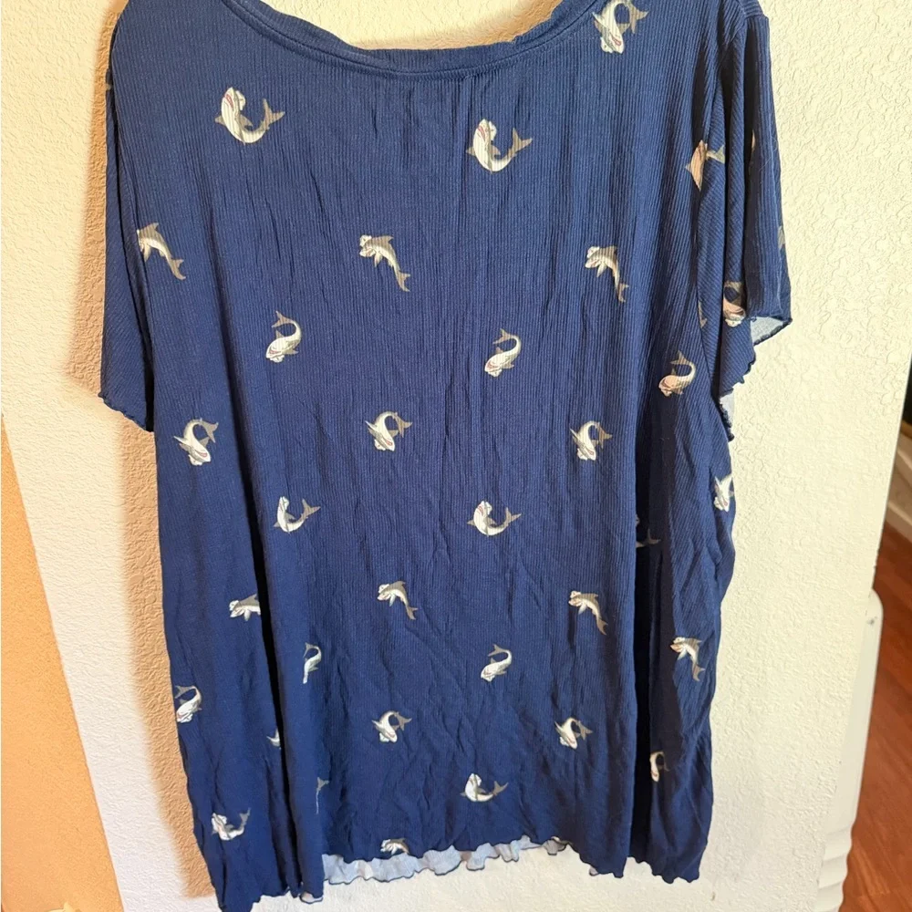 Blue V-Neck Dolphin Print Tunic - Picture 7 of 7